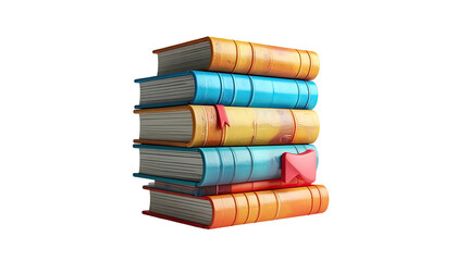 Stack of colorful, cartoonish books against a pure black background. Education concept