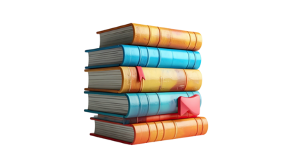 Stack of colorful, cartoonish books against a pure black background. Education concept