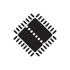 A minimalist black and white illustration of a computer chip on a plain white background centered