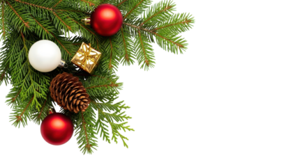 christmas fir tree decoration top view isolated on white or transparent png