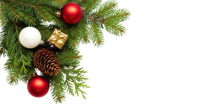 christmas fir tree decoration top view isolated on white or transparent png