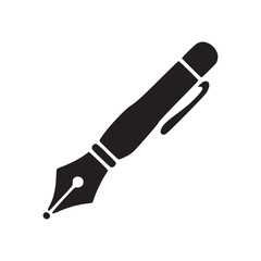 Isolated black silhouette of a classic fountain pen on a plain white background illustration