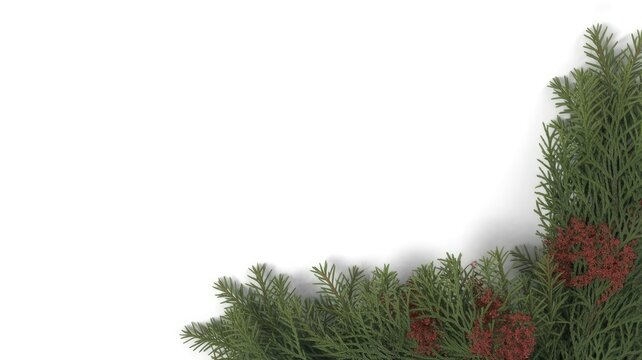 Elegant cedar branch and red berries frame, perfect for Christmas designs