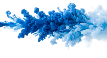Blue and white ink swirling and mixing in water isolated on a transparent background blue ink
