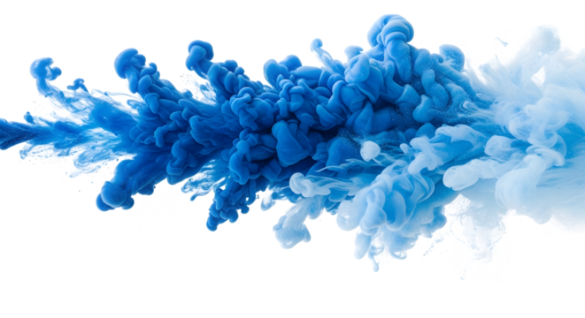 Blue and white ink swirling and mixing in water isolated on a transparent background blue ink