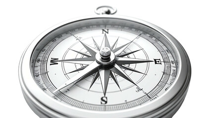 A close-up view of a metallic, detailed navigational instrument on a transparent black background