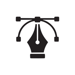 Illustration of a black ink pen with bezier curves and handles on a white background design element