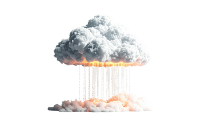 A stylized mushroom cloud in digital artwork on a solid black background