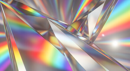 Close-up view of a faceted crystal with light refraction creating a spectrum of colors.