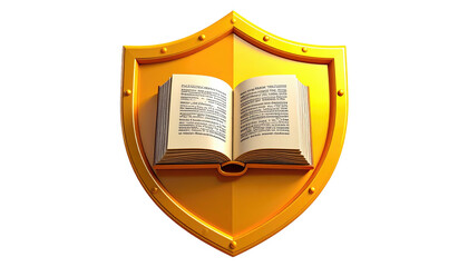 Golden shield encasing an open book, symbolizing protection of knowledge or education