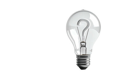 Transparent lightbulb with a question mark on black background, representing ideas