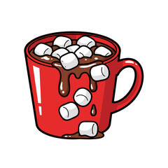 Hot chocolate mug with marshmallows, winter comfort drink and holiday treat