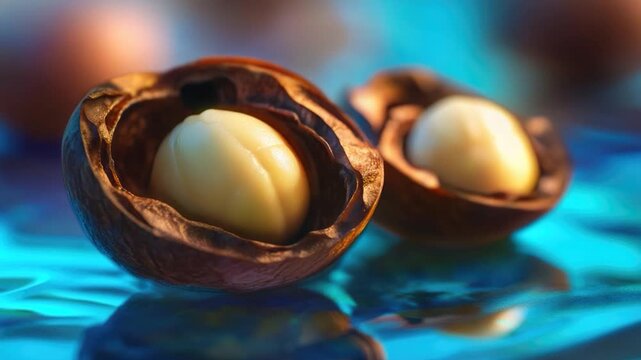 A close-up shot of a nut shell on a table, perfect for use in product  or as a design element