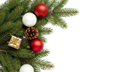 christmas fir tree decoration top view isolated on white or transparent png