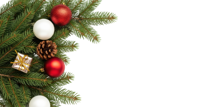 christmas fir tree decoration top view isolated on white or transparent png - Powered by Adobe