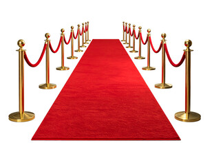 Red carpet with ropes isolated on transparent background.