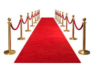 Red carpet with ropes isolated on transparent background.