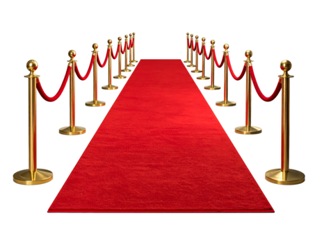 Red carpet with ropes isolated on transparent background.