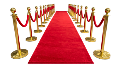 Red carpet with ropes isolated on transparent background.