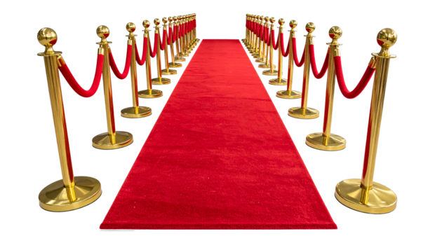 Red carpet with ropes isolated on transparent background.