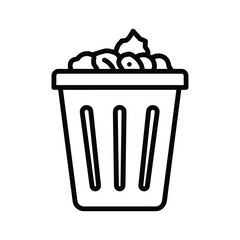 A line art illustration of a trash can overflowing with garbage and waste