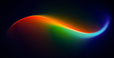 Smooth curved wave of vibrant, colorful light transitions beautifully from warm orange red through green to cool blue against a deep black background.