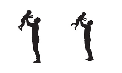 Obraz premium Father lifting his baby high in the air with joy and love in a simple black silhouette