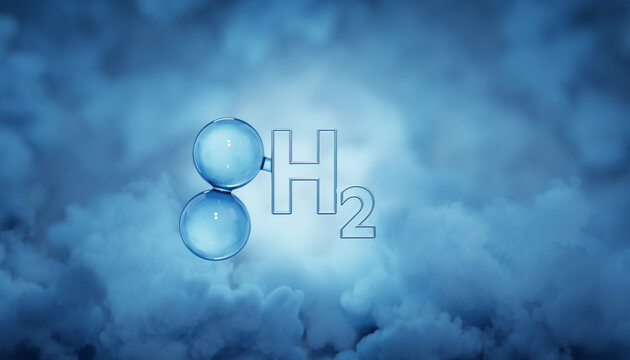 Hydrogen molecule illustration showcasing clean energy potential, a modern, futuristic concept for renewable energy sources and innovative green technologies