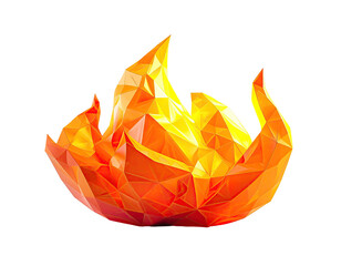 Graphic rendering of stylized flame with geometric shapes and bright colors against a black backdrop