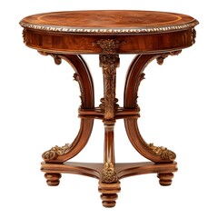 Ornate antique wooden side table with carved details and decorative edge