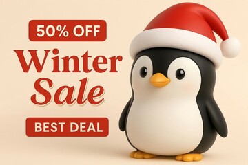 Naklejka premium 50% Off Winter Deal Cute Penguin Graphic