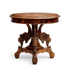 Antique ornate carved wooden table with detailed elephant leg supports