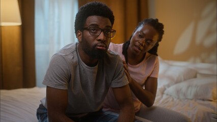 African American married family ethnic couple quarrel argument conflict guilty woman wife...