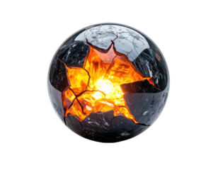 A cracked sphere reveals molten core