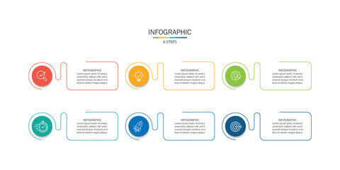 Business infographic template. 6 Step timeline journey. Process diagram, Infographic elements vector illustration.	