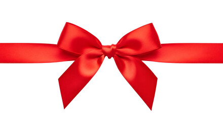 Fototapeta premium Bright red satin ribbon tied in a bow across a dark background isolated on a transparent background red ribbon