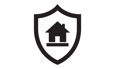 Black silhouette of a shield protecting a house symbolizing home security and safety