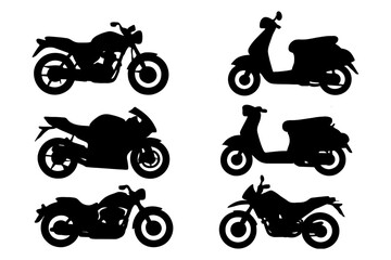 Obraz premium Silhouettes of various motorcycles and scooters in black.