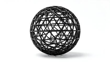 A 3D rendered sphere composed of a dark, geometric wireframe structure