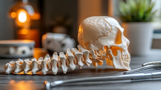 Human Skull and Spine Model with Anatomy Study.