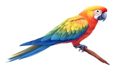 Fototapeta premium Vibrant Cartoon Parrot with Colorful Feathers on White Background