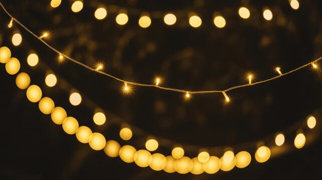 Festive string lights glowing warmly on a dark night, perfect for celebrations - Powered by Adobe