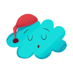 Isolated sleeping expression character cartoon from a cloud. Sky character element design for books, fabric, wrapping paper, decorative elements, card, background.