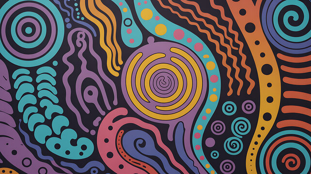 Abstract Colorful Organic Shapes and Swirls on Dark Background graphic design