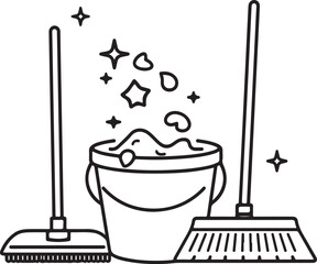 House Cleaning and Domestic Chores Line Icons Set
