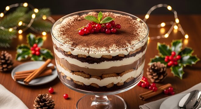  Layered Pavê Dessert Glass Trifle Bowl Christmas Table Centerpiece
