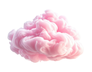 Soft, fluffy, pink cloud cluster isolated on black. Dreamy, ethereal and artistic. Transparent background