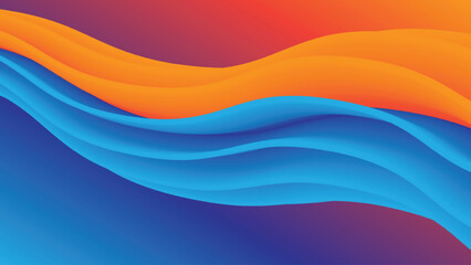 Vibrant abstract waves of orange blue and red gradient background