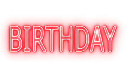Red Birthday Neon Script on Transparent Background .Neon Sign for Event Posters, Invitations and Party Decor