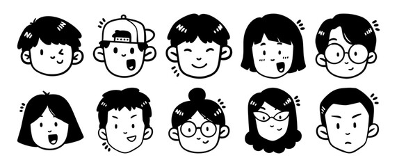 Set of Doodle Human Face Cartoon